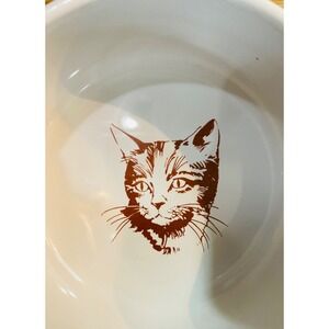 Vintage Ceramic Cat Bowls Set of 2 My Kitty White Burgundy Brown Stoneware